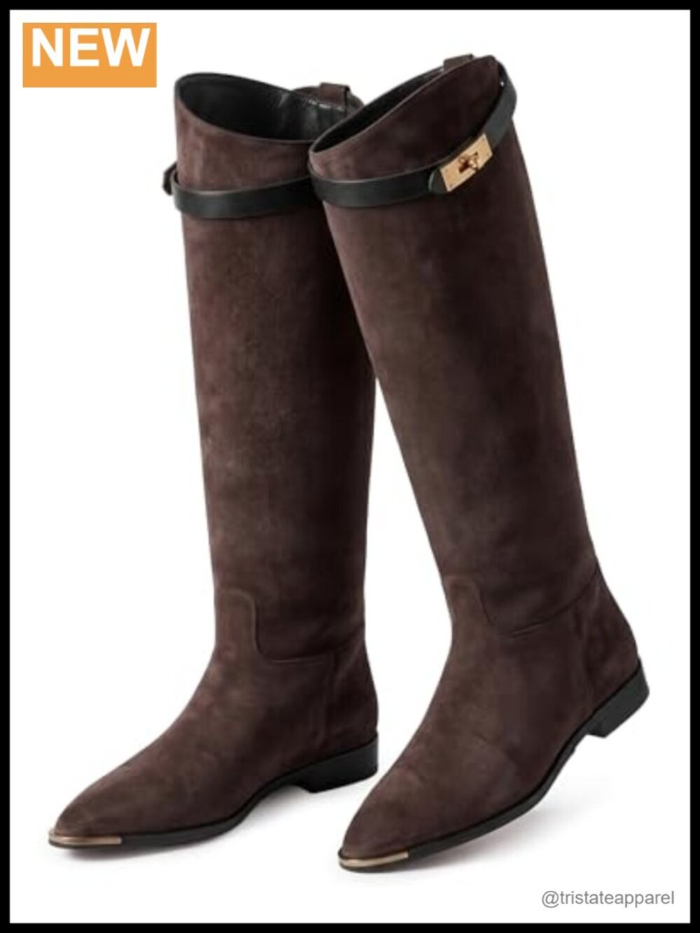 Faux Suede Knee High Flat Boots Pointed Toe Low Heel Women